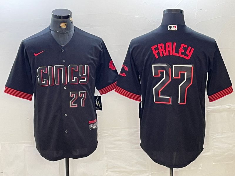 Men Cincinnati Reds 27 Fraley Black City Edition Nike 2024 MLB Jersey style 5